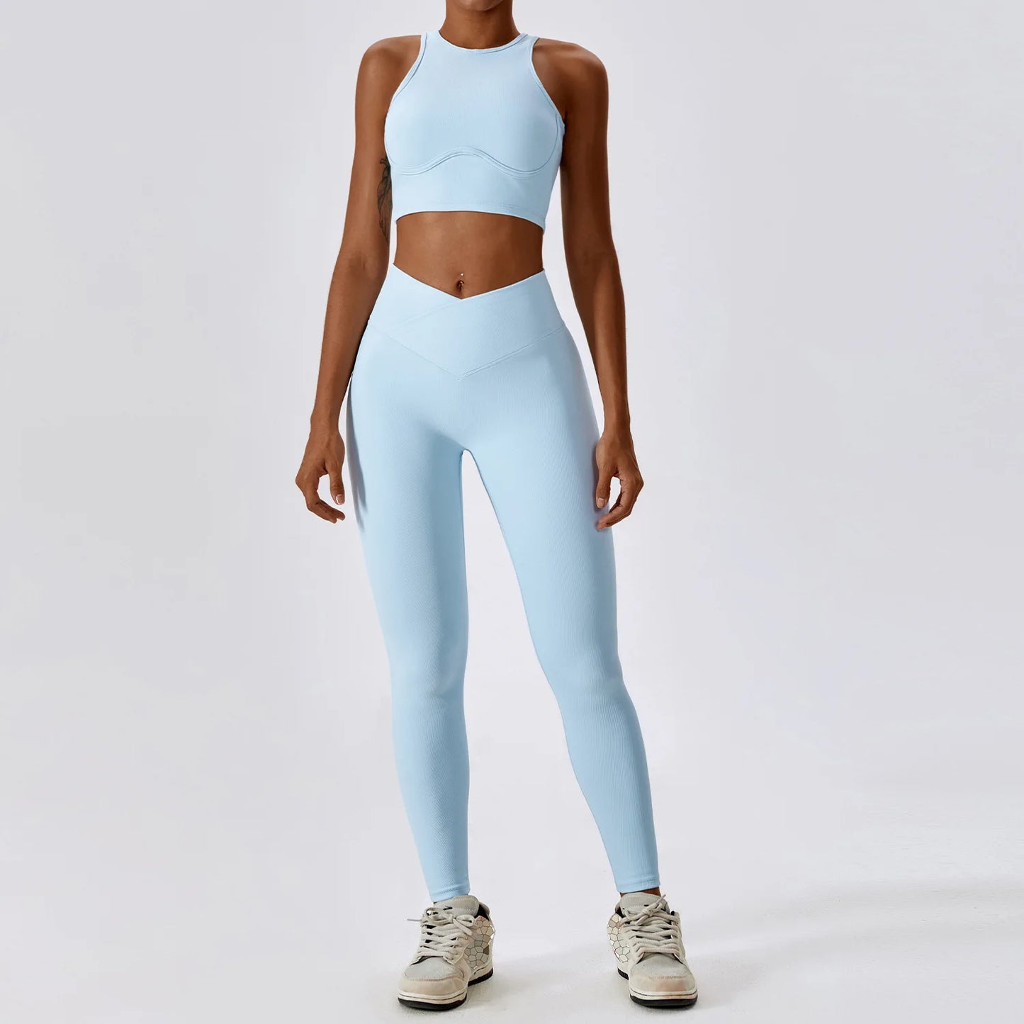 EmpowerFit 2-Piece Seamless Yoga Set: High-Waist Leggings & Push-Up Sports Bra