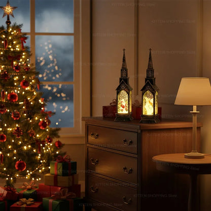 Christmas LED Fairy Lantern & Santa Lighthouse Night Light – Cozy Glowing Tabletop Holiday Decor