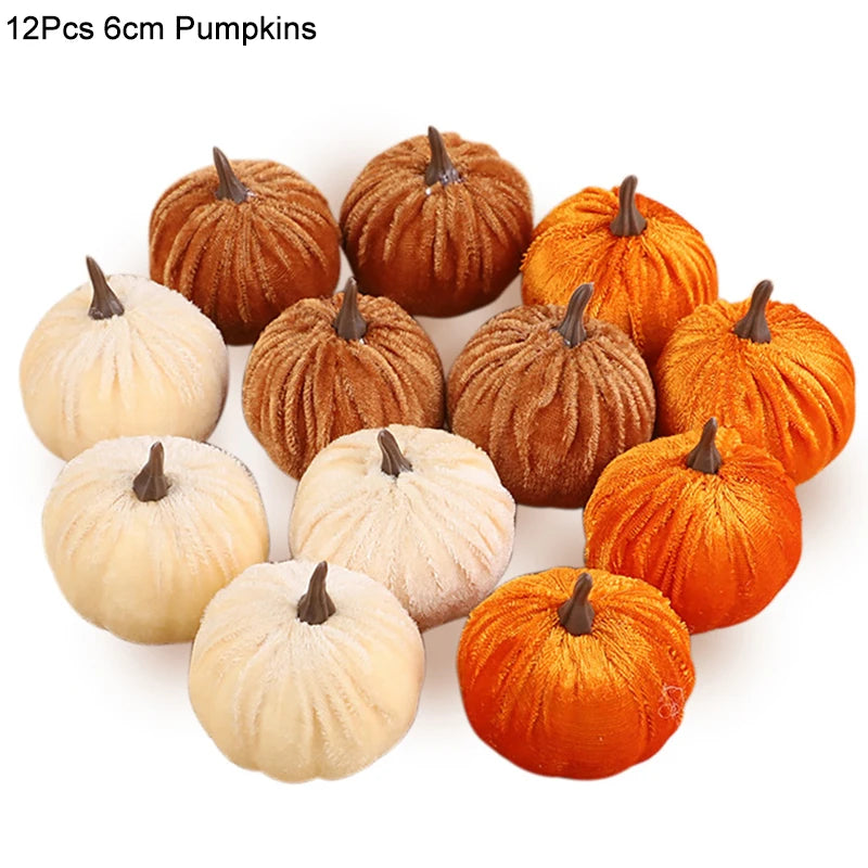 Cozy Flannel Pumpkin Set – 8/12pcs Soft Fabric Fall Decor for Autumn, Thanksgiving & Halloween Tables