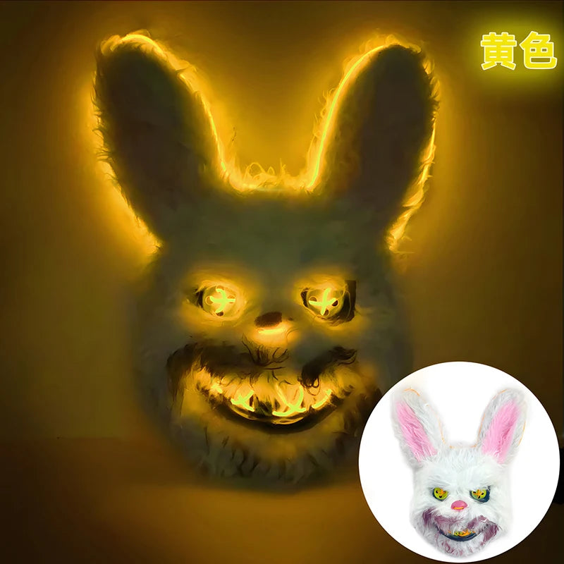 LED Bunny Horror Mask – Light-Up Scary Rabbit Face Cosplay for Halloween Party & Raves