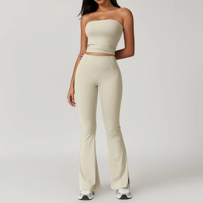 ElevateFit 2-Piece Yoga Set: High-Waist Leggings & Bell-Bottoms Sports Bra for Women - Fitness Tracksuit Activewear