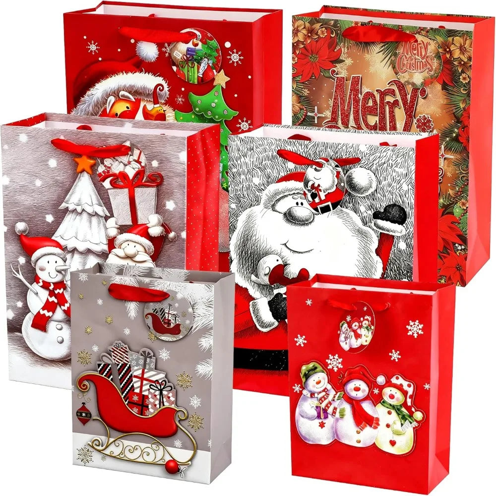 3D Christmas Gift Bags – Extra-Hard Cardstock Holiday Treat & Gift Boxes (Bulk Set)