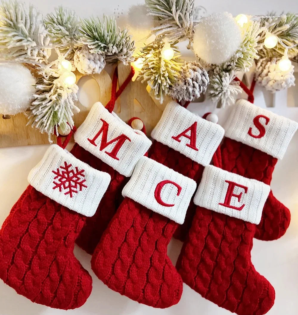 Cozy Knit Christmas Stocking – Mini Alphabet Hanging Boot Ornament