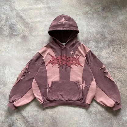 Flash Diamond Drip: Y2K Oversized Gothic Zip Hoodi