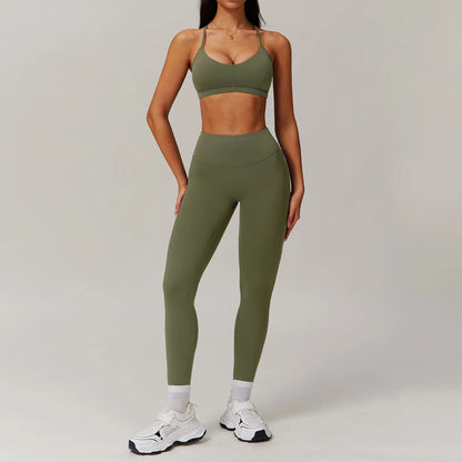 FitFlex 2-Piece Yoga Set: Long Sleeve Crop Top & High-Waist Leggings for Workout & Fitness