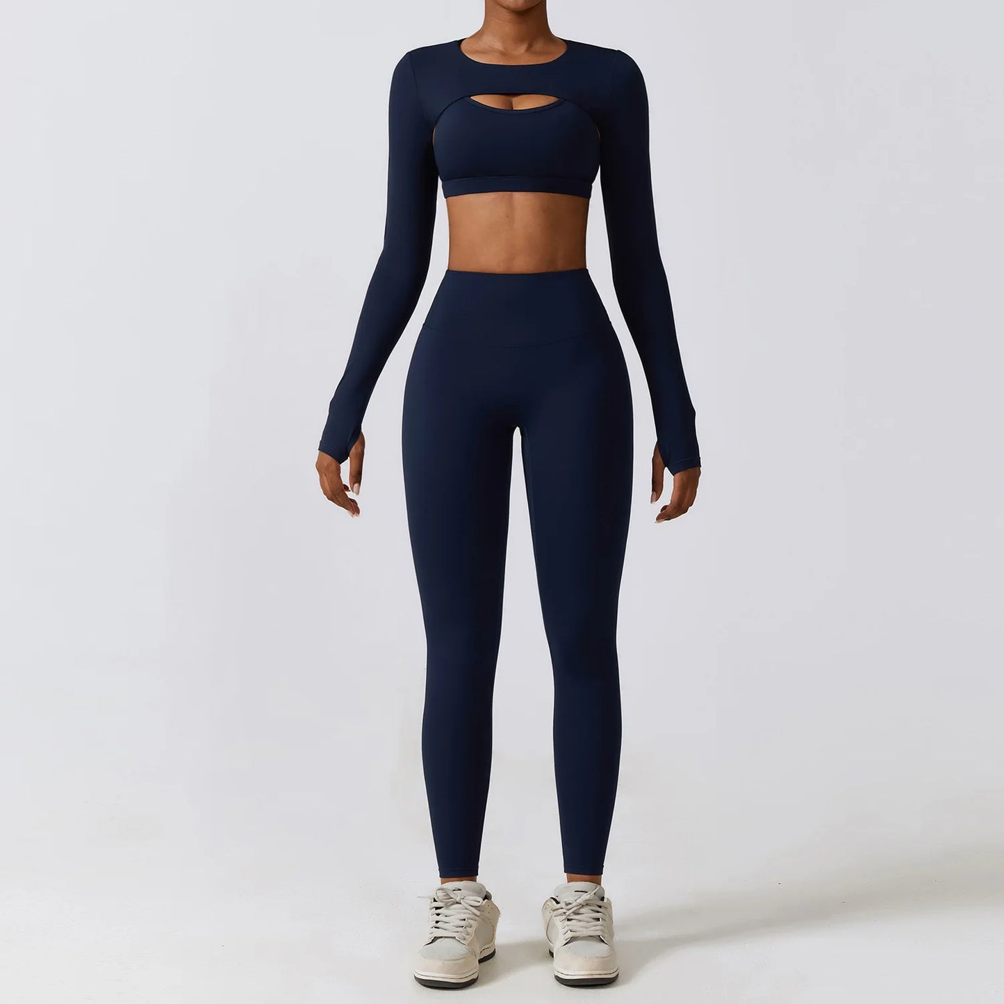 Flex & Flow Seamless Yoga Set: Long Sleeve Crop Top + High-Waist Leggings