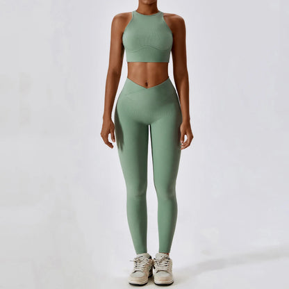 EmpowerFit 2-Piece Seamless Yoga Set: High-Waist Leggings & Push-Up Sports Bra