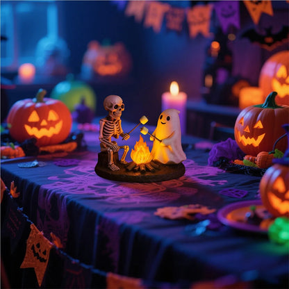 Haunted Glow Skeleton Bonfire Lamp – Flickering Halloween Ghost Light Decor for Living Room, Mantel & Nightstands