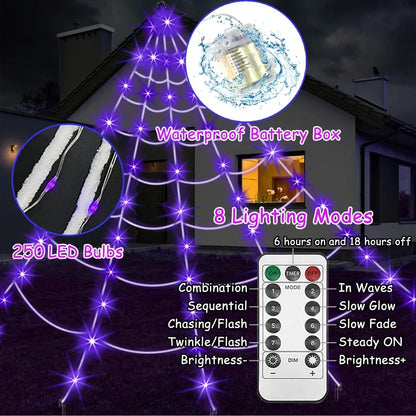 ✨ Glow-in-the-Dark Spider Web Lights – Spooky Outdoor Halloween Decorations with Realistic Spiders