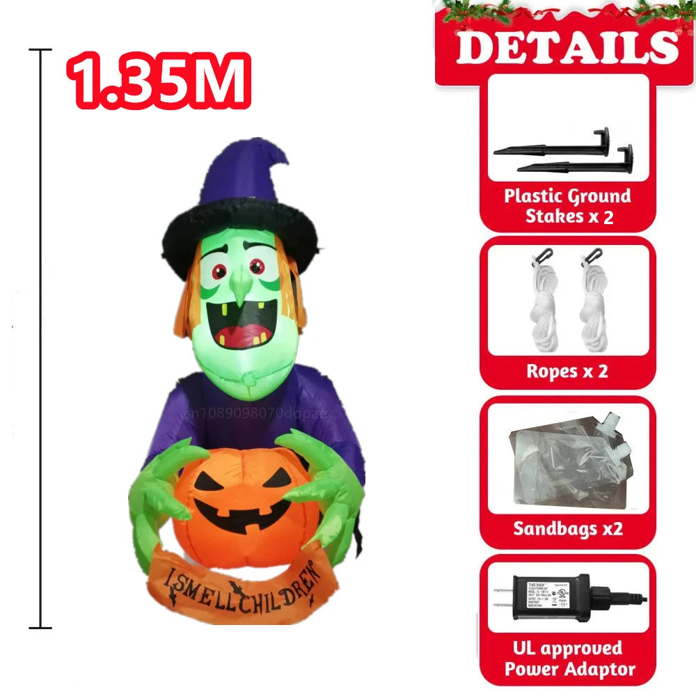 8FT Halloween Inflatables Witch Boiling  Flame Lamp And Climbing the Window Little Ghost With LED Lights Indoor Outdoor Decorate