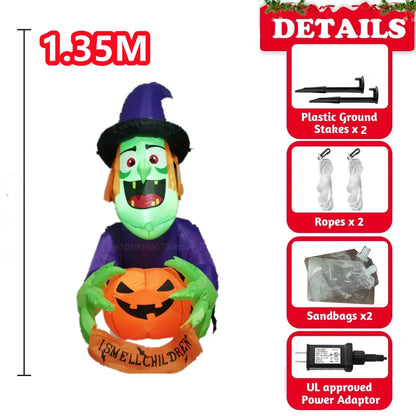 8FT Halloween Inflatables Witch Boiling  Flame Lamp And Climbing the Window Little Ghost With LED Lights Indoor Outdoor Decorate
