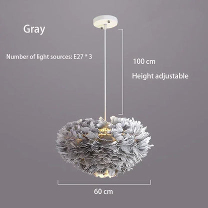 Autumn Aura Feather Chandelier – Nordic Pinecone Glow for Cozy Bedrooms & Chic Dining Spaces