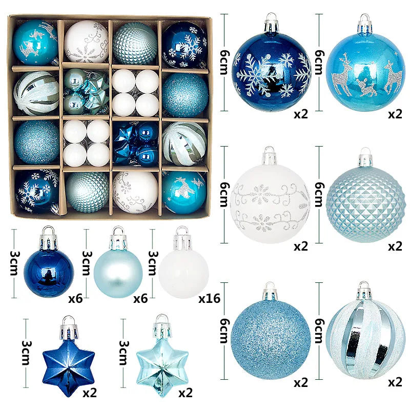44-Piece Christmas Ornament Set – 6cm Shatterproof Balls in Premium Holiday Color Themes