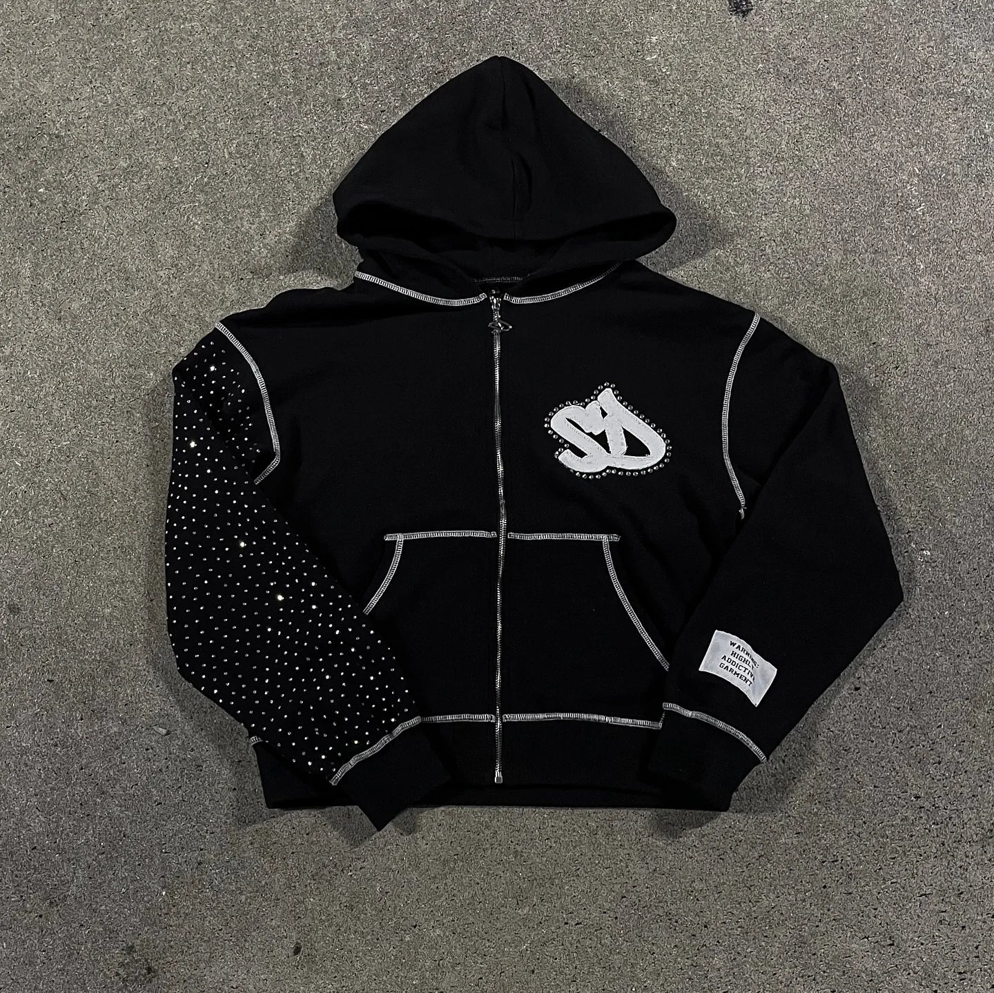 Flash Diamond Drip: Y2K Oversized Gothic Zip Hoodi