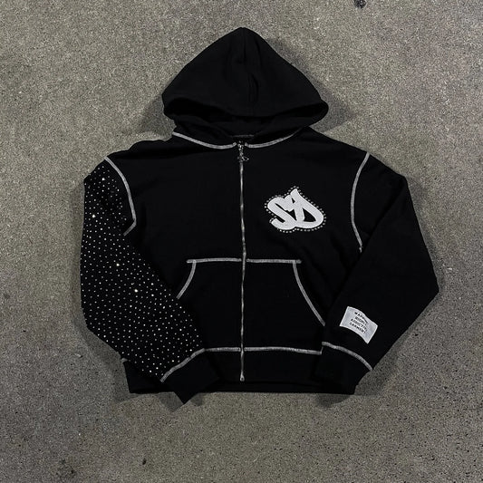 Flash Diamond Drip: Y2K Oversized Gothic Zip Hoodi