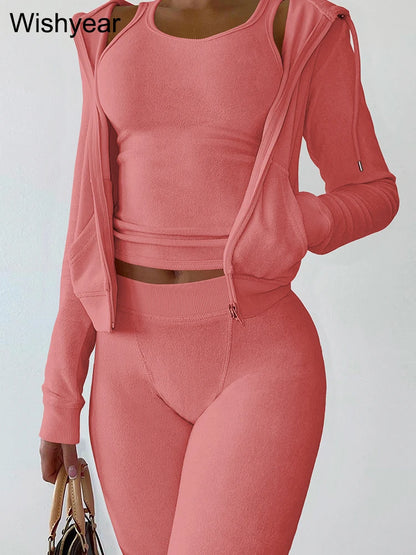 ✨  Luxe 3-Piece Tracksuit Set – Cozy Vest, Hoodie & Joggers.