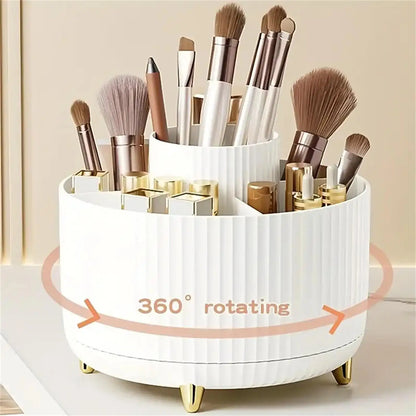 Aesthetic 360° Rotating Makeup Organizer — Vanity Storage for Brushes, Skincare & Beauty Essentials