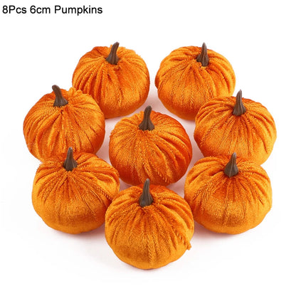 Cozy Flannel Pumpkin Set – 8/12pcs Soft Fabric Fall Decor for Autumn, Thanksgiving & Halloween Tables