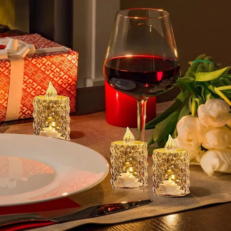 Golden Glow Crystal LED Candle Set – 3pcs Flameless & Elegant Autumn Décor Lights
