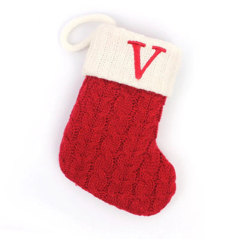 Cozy Knit Christmas Stocking – Mini Alphabet Hanging Boot Ornament
