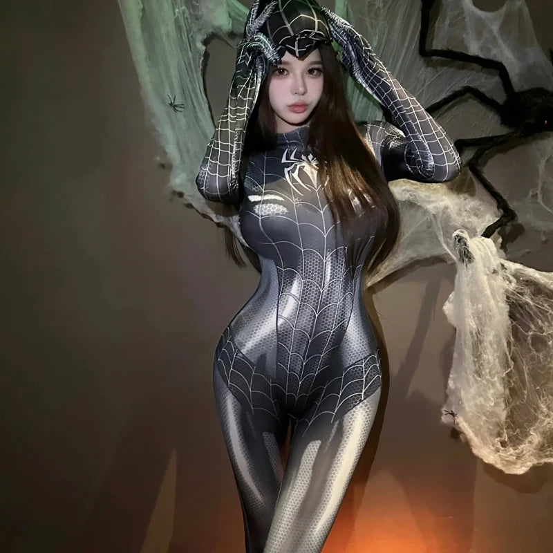 MJ Black & Red Spider Suit – Women’s Sexy Superhero Cosplay Jumpsuit (With Mask Option)