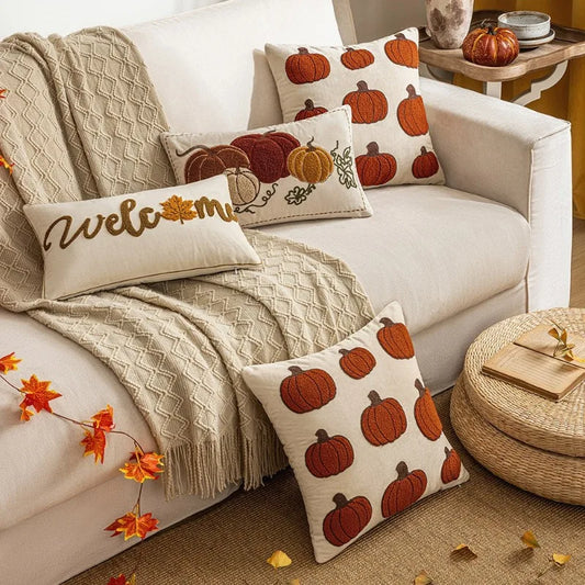 Cozy Luxe Fall Pillow Covers – Velvet Pumpkins, Autumn Embroidery & Seasonal Home Décor