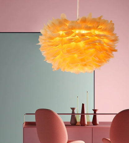 Autumn Aura Feather Chandelier – Nordic Pinecone Glow for Cozy Bedrooms & Chic Dining Spaces