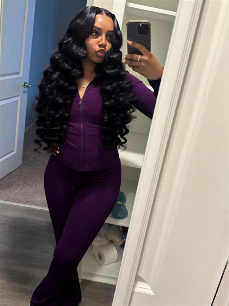 Chic & Sporty Y2K Tracksuit – Zip-Up Crop Top & High-Waist Joggers Set