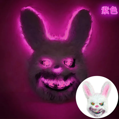 LED Bunny Horror Mask – Light-Up Scary Rabbit Face Cosplay for Halloween Party & Raves