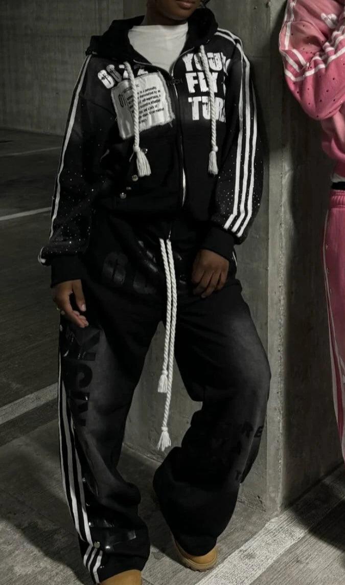 Retro Y2K Patchwork Hoodie & Sweatpants Set – Unisex Streetwear Vibes
