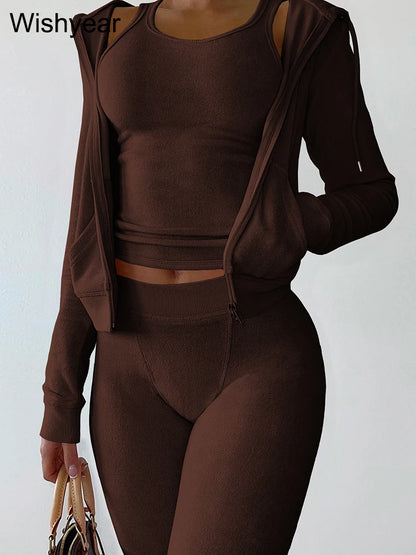 ✨  Luxe 3-Piece Tracksuit Set – Cozy Vest, Hoodie & Joggers.