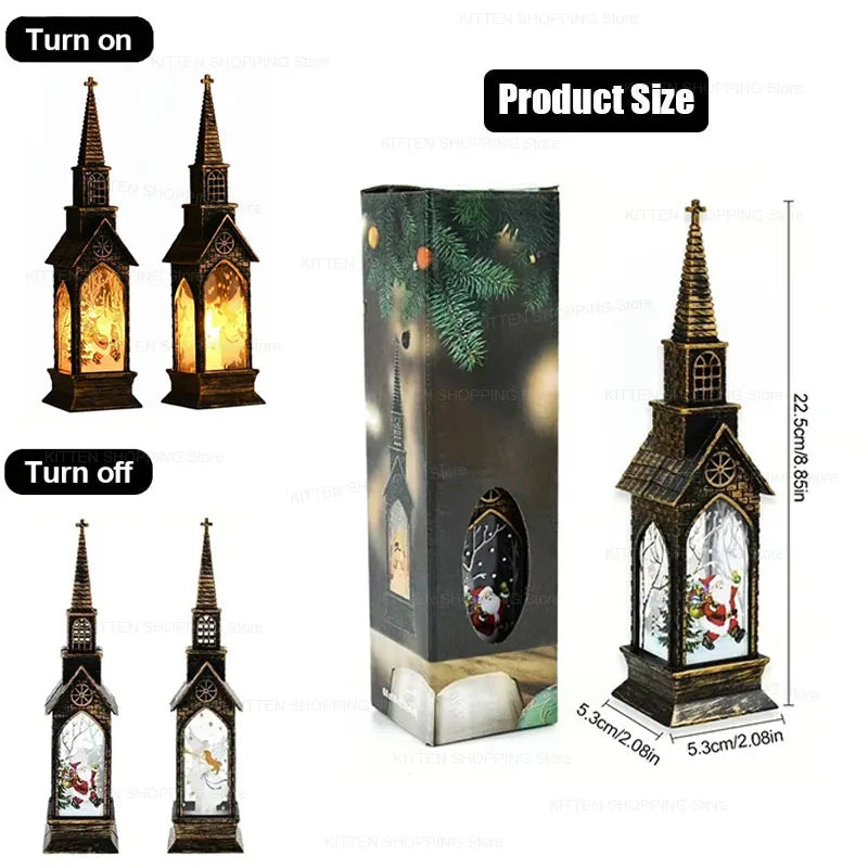 Christmas LED Fairy Lantern & Santa Lighthouse Night Light – Cozy Glowing Tabletop Holiday Decor