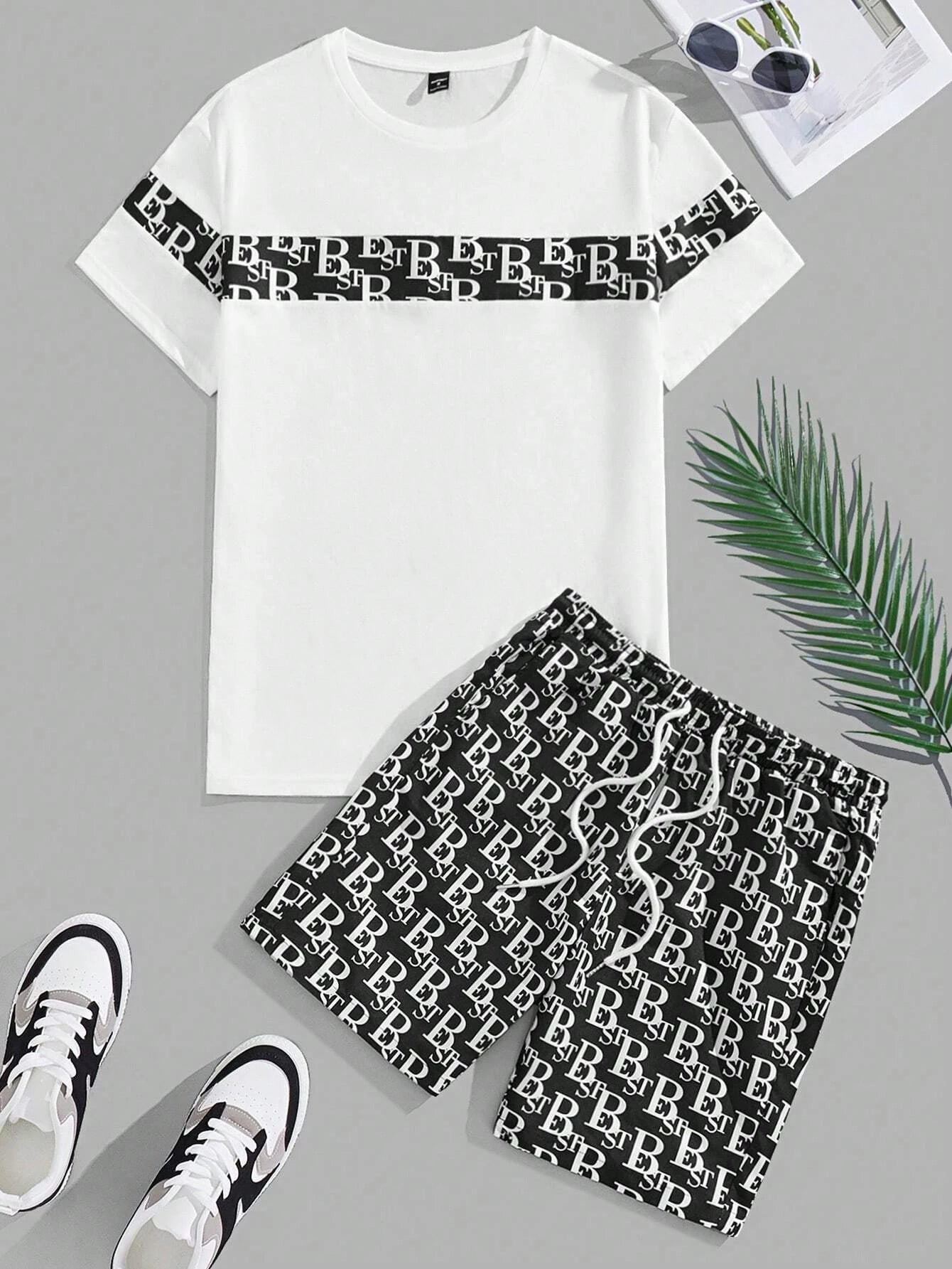 Urban Luxe 2-Piece Set – Men's Retro Streetwear Tee & Shorts Combo