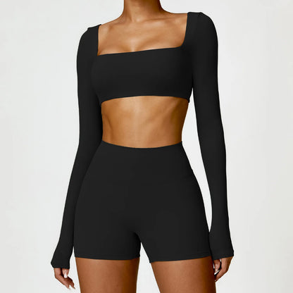 Premium 2-Piece Seamless Yoga Set – Long Sleeve Crop Top & High-Waist Leggings