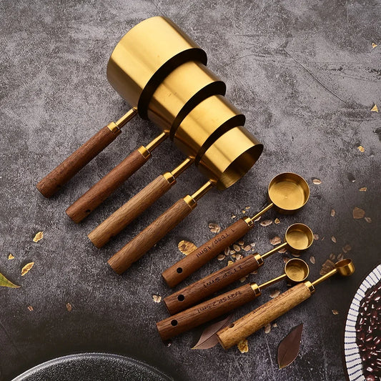 ✨ Premium Gold & Silver Stainless Steel Measuring Cups & Spoons Set – Stylish Kitchen Baking & Coffee Tools ✨