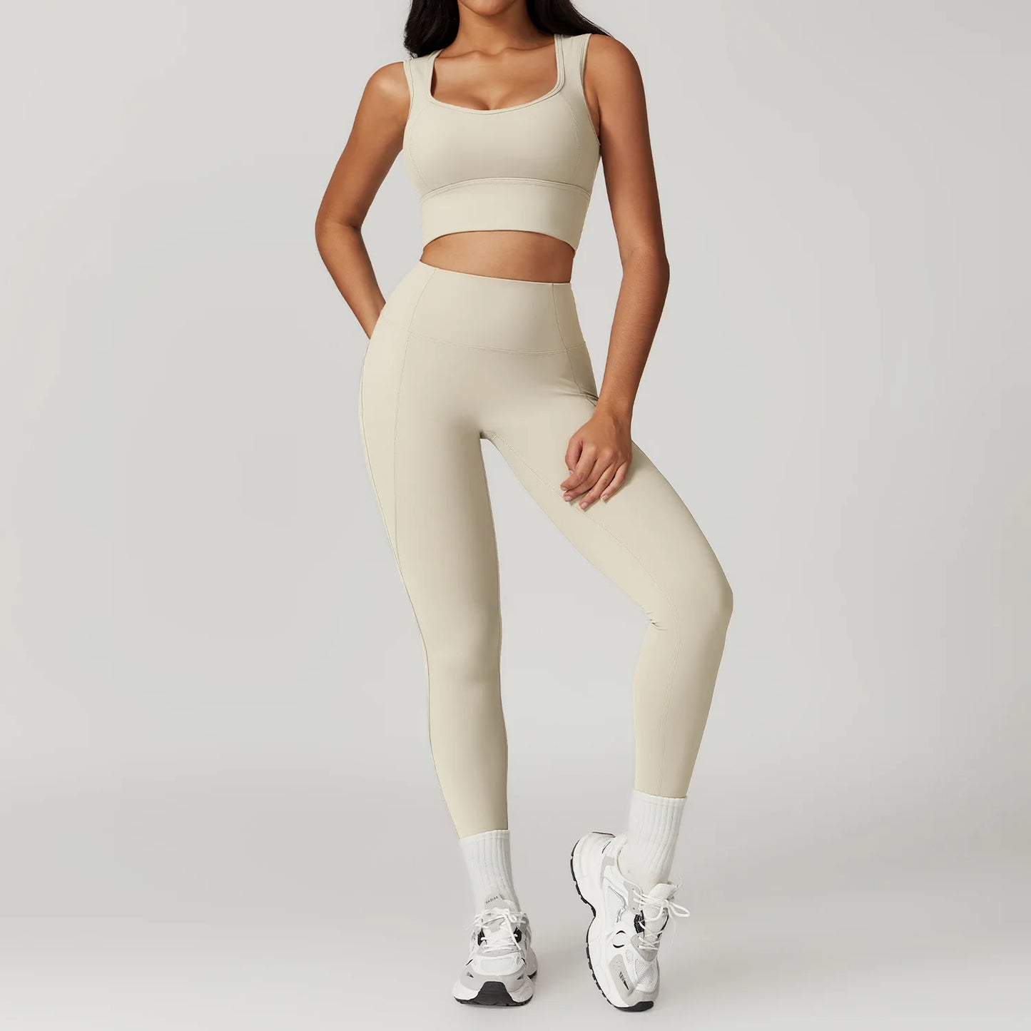 ElevateFit 2-Piece Yoga Set: High-Waist Leggings & Bell-Bottoms Sports Bra for Women - Fitness Tracksuit Activewear