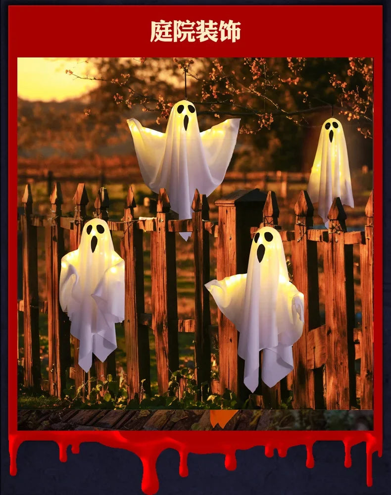 Halloween Party LED Glow Ghost Home Indoor Outdoor Decoration Supplies 2024 Haunted House Bar Hanging Horror Props with Lights