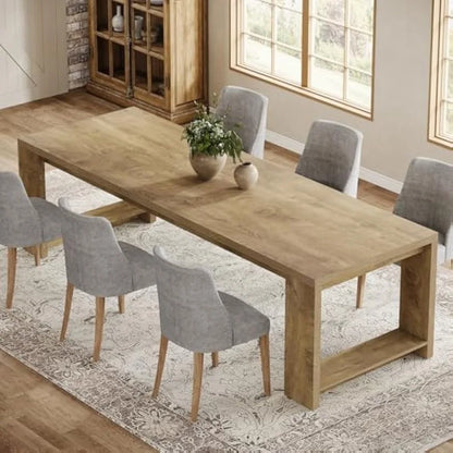 Harvest Luxe Long Dining Table – Modern Pedestal Elegance (Seats 6–8)
