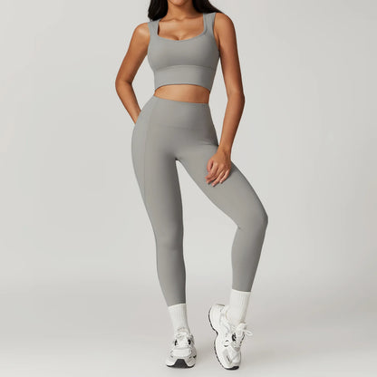ElevateFit 2-Piece Yoga Set: High-Waist Leggings & Bell-Bottoms Sports Bra for Women - Fitness Tracksuit Activewear
