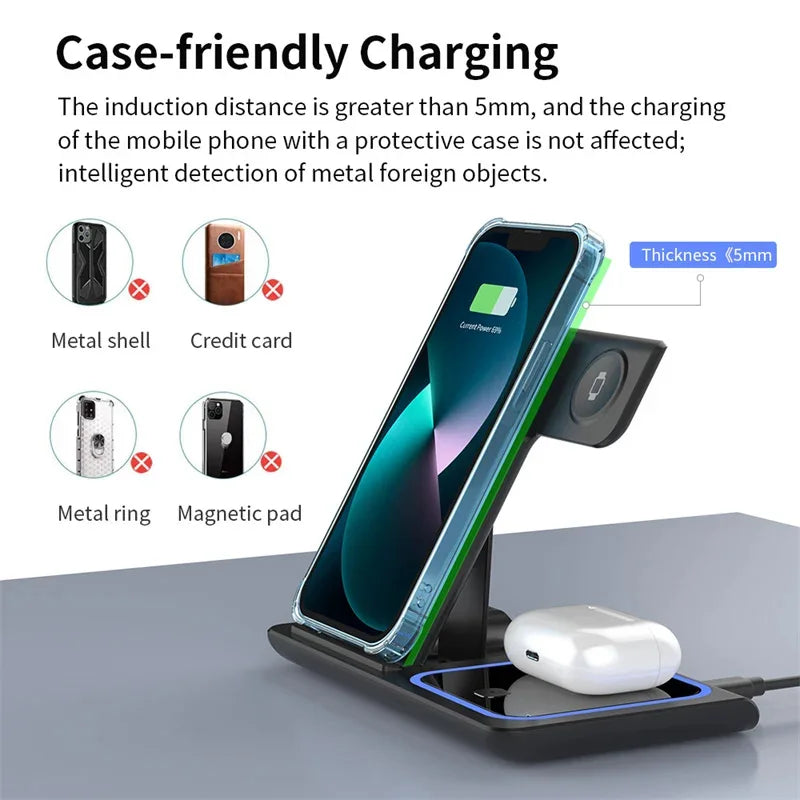 Ultimate 3-in-1 Wireless Charger for iPhone, Apple Watch & AirPods – Fast 15W Dock Station