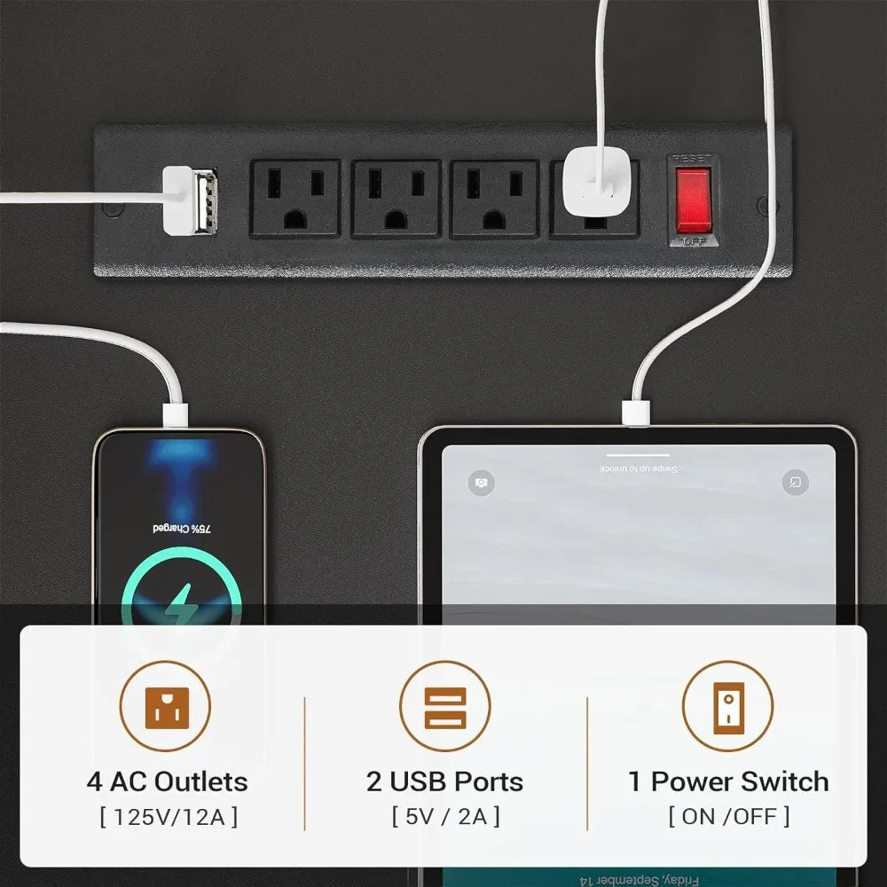 PowerCore™ RGB Desk – 59” Reversible Workstation with Drawers, LED Lights & Built-In Outlets
