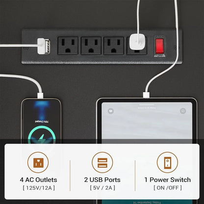 PowerCore™ RGB Desk – 59” Reversible Workstation with Drawers, LED Lights & Built-In Outlets