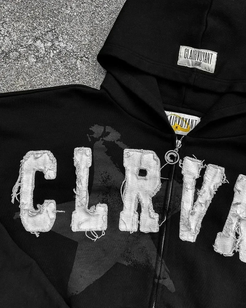 Y2K Oversized Hoodie – Embroidered Zipper Sweatshirt with Gothic Harajuku Vibes