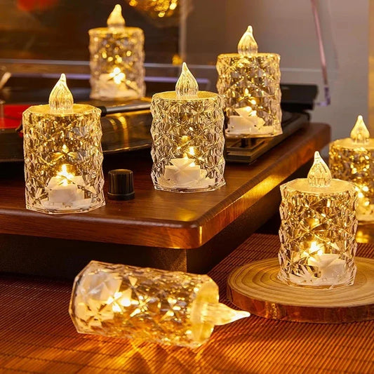 Golden Glow Crystal LED Candle Set – 3pcs Flameless & Elegant Autumn Décor Lights