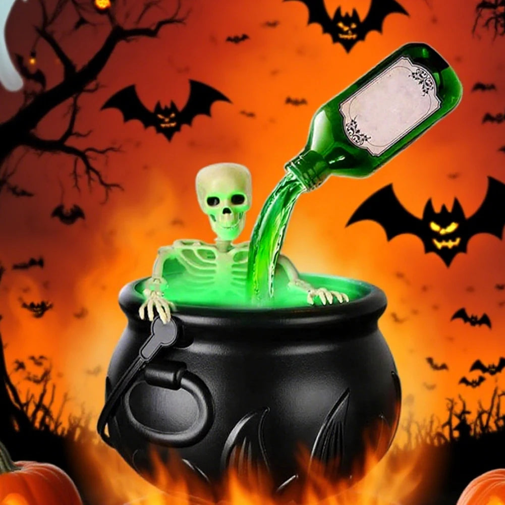 Halloween WitchCauldron with LED Light & Fog Mist Maker Skeleton Decor for Spooky Hocus Pocus Party, Home, Halloween Party