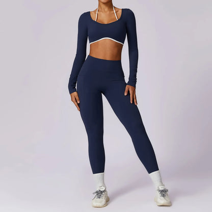 Fit & Fierce 2-Piece Yoga Set: Long Sleeve Crop Top + High-Waist Leggings