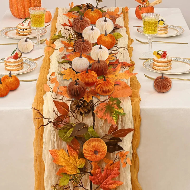 Cozy Flannel Pumpkin Set – 8/12pcs Soft Fabric Fall Decor for Autumn, Thanksgiving & Halloween Tables