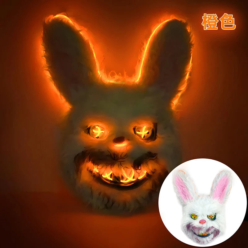 LED Bunny Horror Mask – Light-Up Scary Rabbit Face Cosplay for Halloween Party & Raves