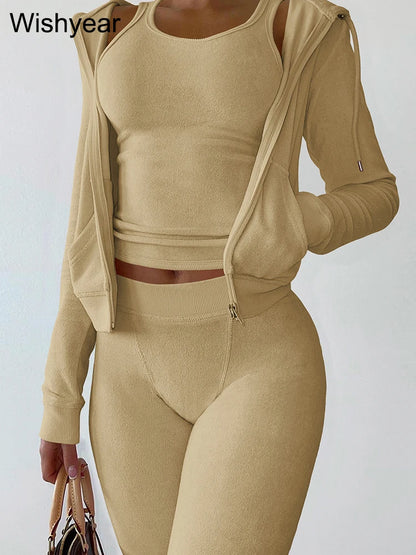 ✨  Luxe 3-Piece Tracksuit Set – Cozy Vest, Hoodie & Joggers.