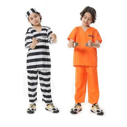 ✨ Prison Break Halloween Costume – Orange & Striped Inmate Jumpsuit Set for Adults & Kids